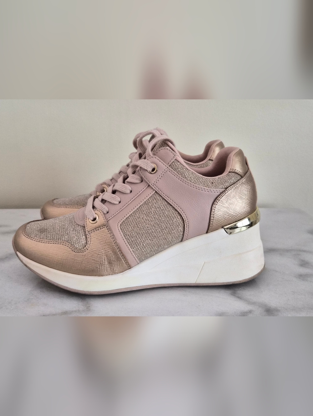 ALDO Pink and Gold Women's Lace-Up Sneakers